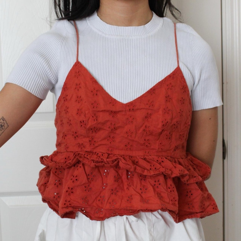 Red Eyelet Ruffle Camisole